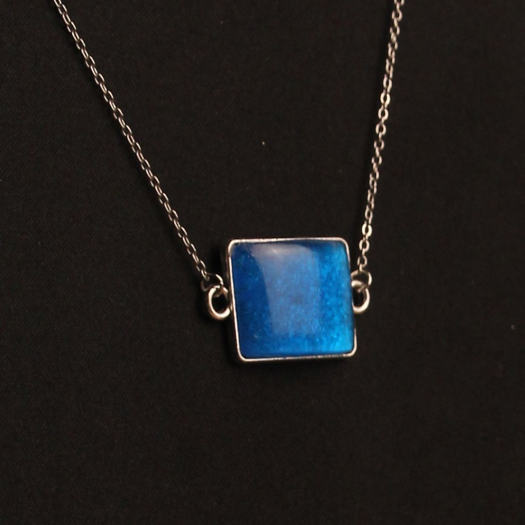 Hand Crafted Epoxy Blue Cube Pandant Necklace